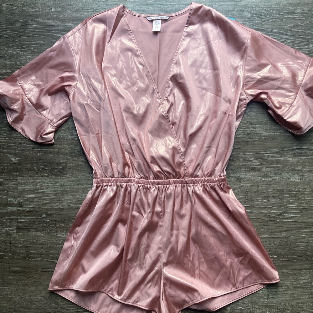 Victoria’s Secret Lingerie Romper Pink Shiny Size Small